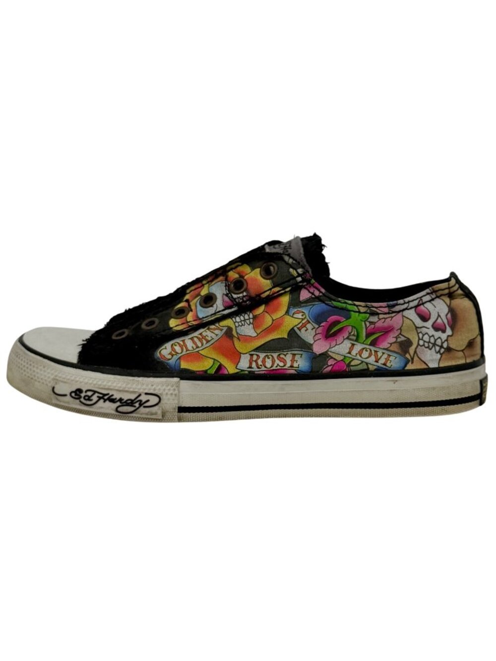 VTG Ed Hardy Black Tattoo Print Canvas Sneakers 8 | Y2K Skater Grunge Streetwear - Picture 4 of 16